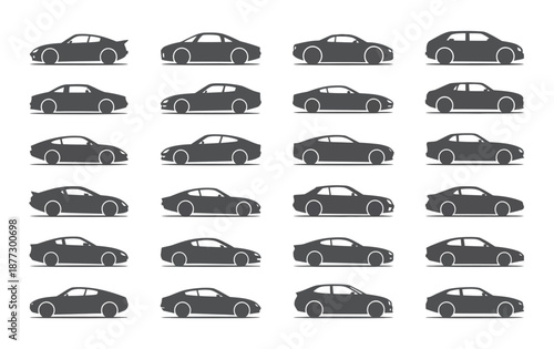 set of twenty-one car icons featuring various vehicle types including sedan, suv, truck, and sports cars in vector style.