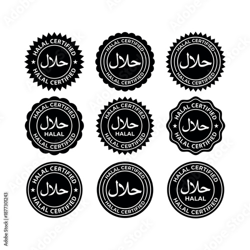 Collection of Black Halal Certified Seals and Badges logo