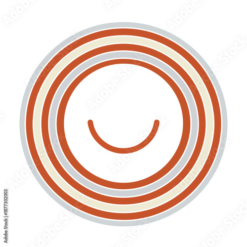 Smiling Abstract Face Illustration with Concentric Circles in Warm Hues, Joyful Graphic Symbol