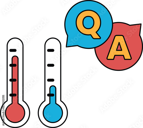 A thermometer and a QA symbol are shown next to each other
