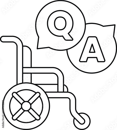 A wheelchair with a Q and A on it