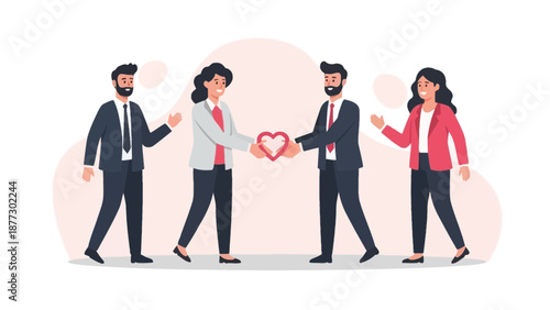 Business partnership, teamwork, and collaboration, giving heart symbol