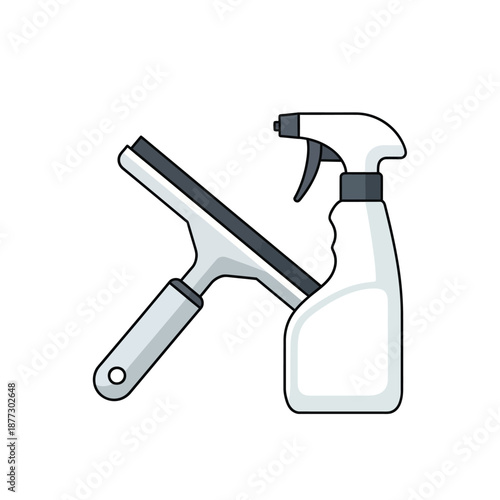 A window squeegee and a spray bottle for cleaning.