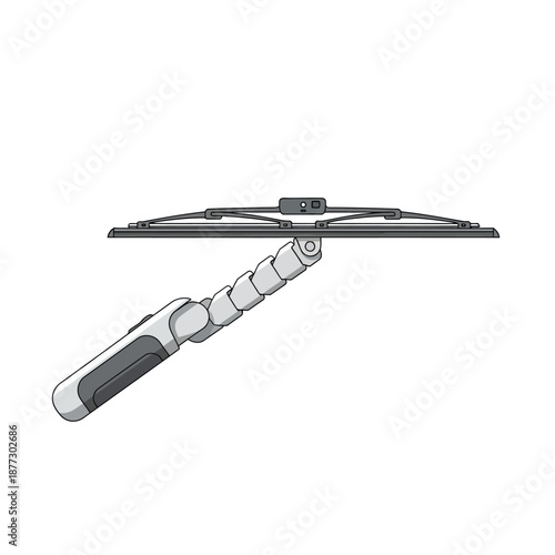 A detailed illustration of a car windshield wiper blade attached to a cleaning handle.