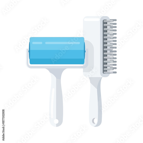 Illustration of two common lint removal tools, a sticky roller and a bristle brush, used for cleaning fabrics.
