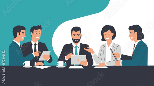 Business Team Meeting, Collaboration, Discussion, Modern Office Flat Illustration