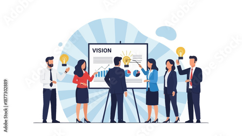 Business Team Brainstorming Ideas and Strategy on Whiteboard