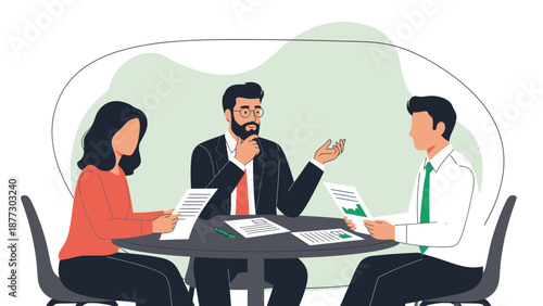 Business Meeting: Diverse Team Discussing Strategy at Round Table