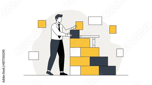 Businessman building stairs with blocks, concept of career growth and planning
