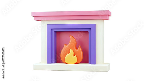3D Render of a Stylized Fireplace with Flames