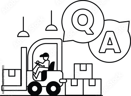 A man is driving a forklift in a warehouse