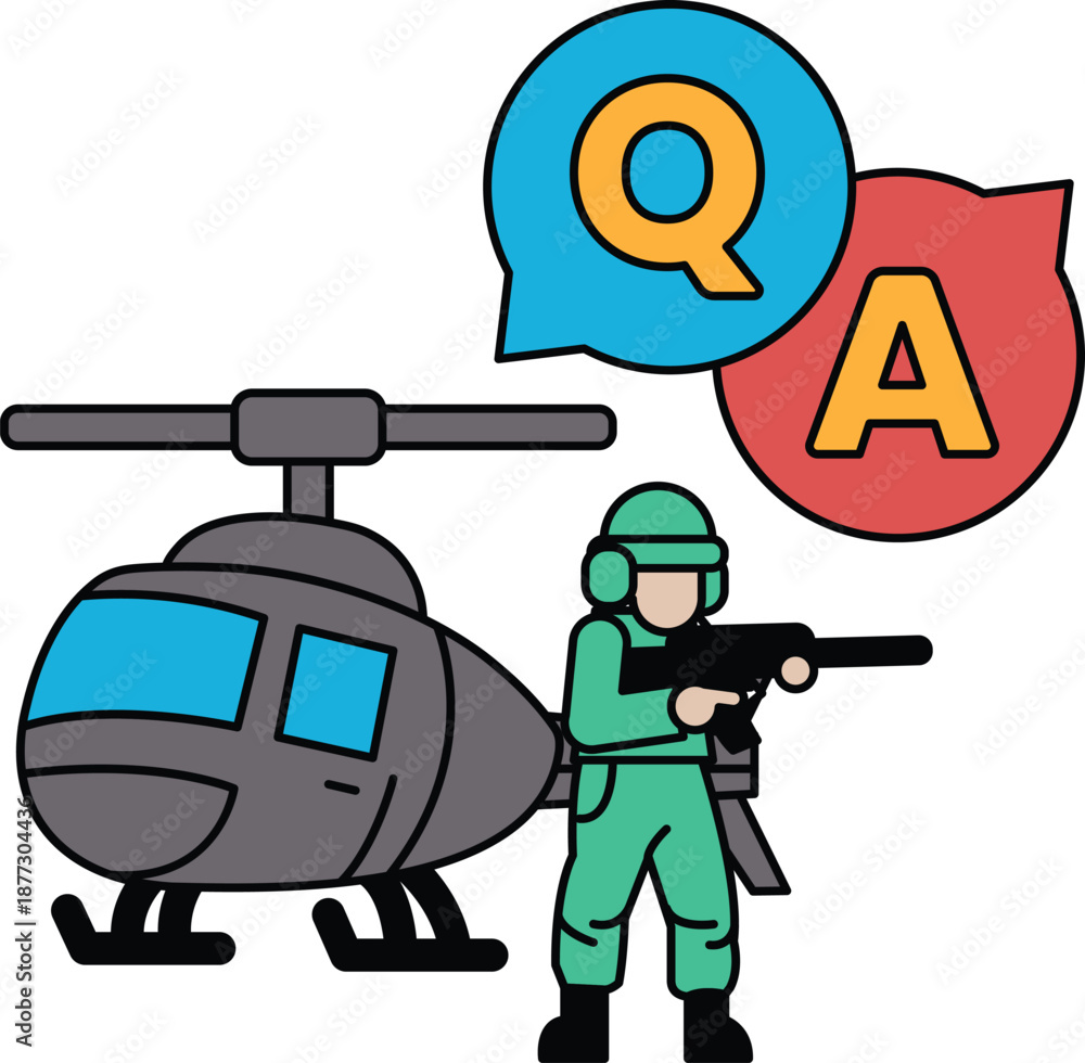 Obraz premium A man is holding a gun and standing next to a helicopter