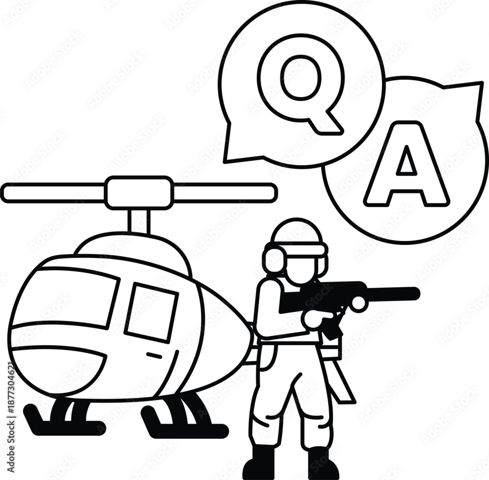Obraz premium A man is holding a gun and standing next to a helicopter