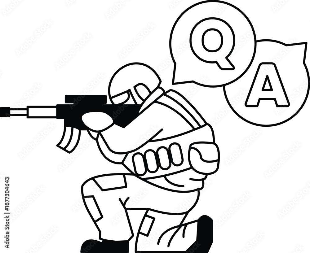 Fototapeta premium A man in a military uniform is holding a rifle and crouching