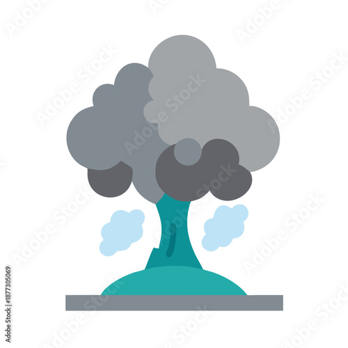 Stylized volcano eruption illustration with smoke, ash, and lava