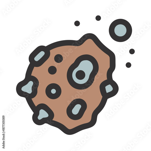 Cartoon asteroid illustration with craters and light-blue details