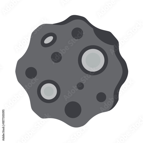 Simple flat asteroid illustration with craters on White Background