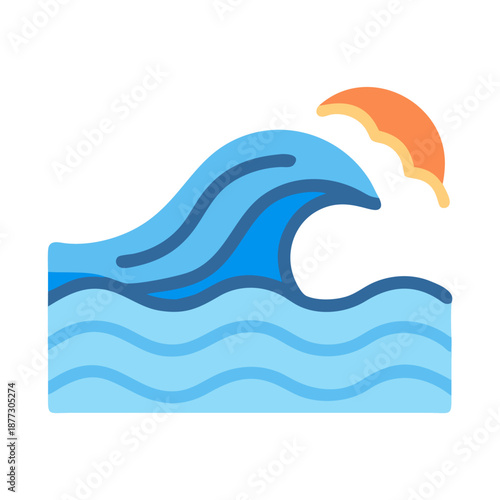 Stylized wave with sun illustration against White Background