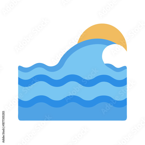 Stylized ocean waves with rising sun against black backdrop