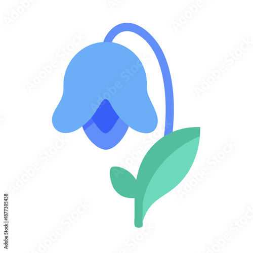 Stylized bluebell illustration on White Background with simplistic design