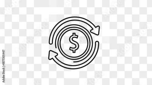 Dollar Coin Circular Arrows Icon - Money Exchange and Transaction Symbol