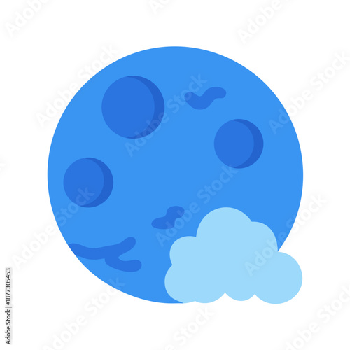 Blue moon obscured by cloud against White Background illustration