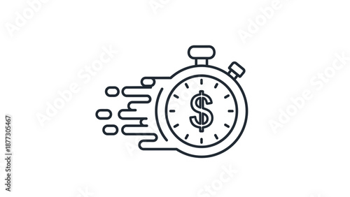 Fast money icon: stopwatch with dollar sign, speed, time is money concept, vector illustration