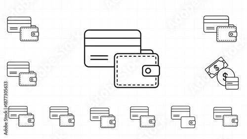 Wallet and Credit Card Icons Set: Payment, Finance, and Shopping
