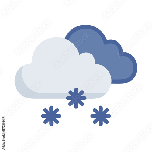 Flat design winter weather scene with clouds and snowflakes