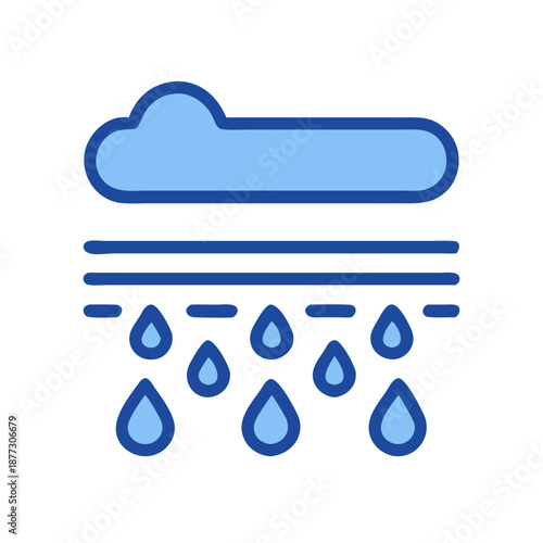 Blue cloud icon raining on a White Background image