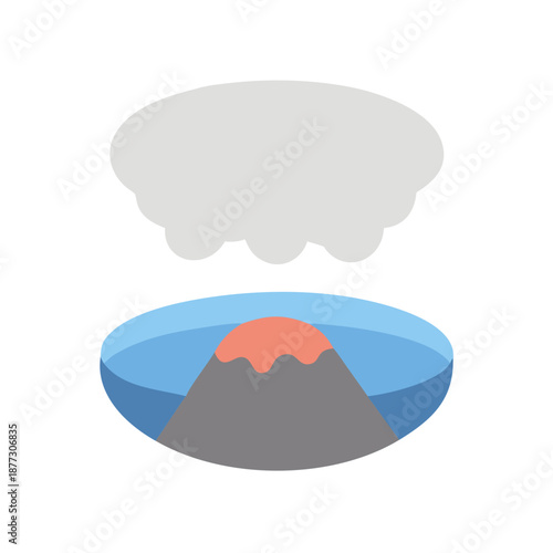 Simple volcano with cloud in blue terrain isometric view