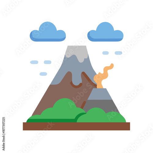 Stylized volcano landscape with clouds and volcanic eruption smoke