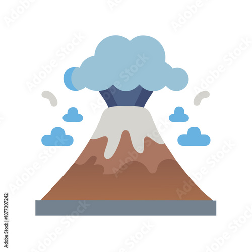 Volcano icon erupting with smoke and small clouds
