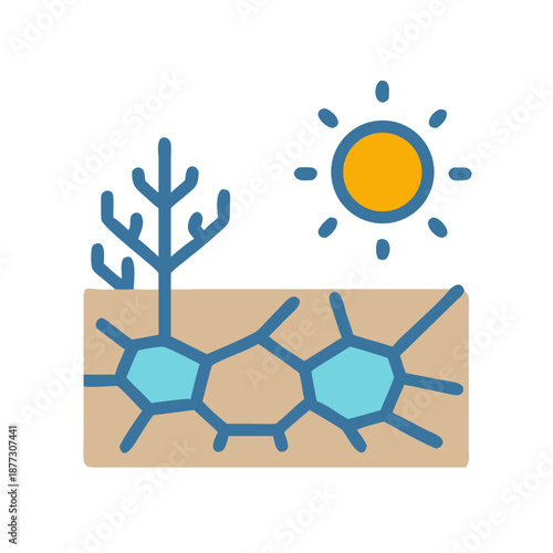 Dry landscape with cracked earth and bright sun illustration