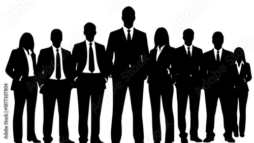 Black Silhouette of a Business Team or Corporate Group Standing Together on White Background