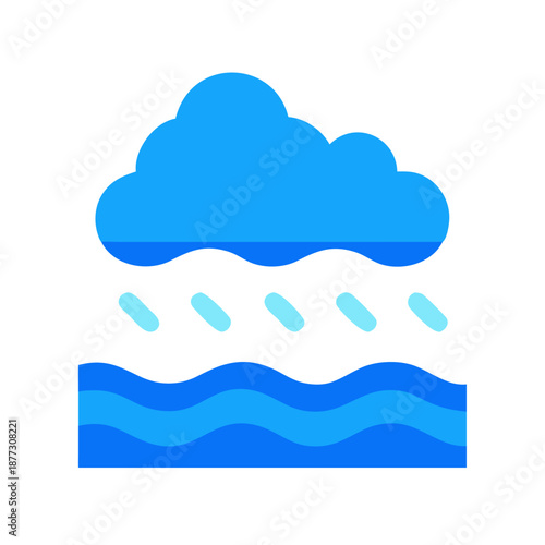Blue cloudy raining weather stock illustration over water surface