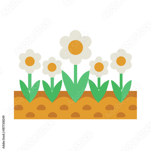 Flat design vector illustration of a flowerbed in garden