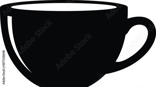 Black silhouette of a coffee cup with handle on white background