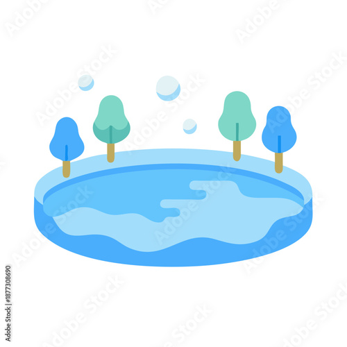 Frozen pond surrounded by trees on a winter day