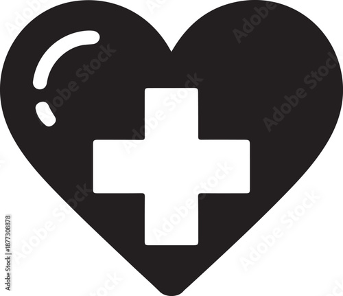 Medical Heart Icon with Healthcare Cross Symbol Isolated on White Background