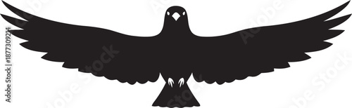 Black silhouette of a dove with outstretched wings in flight