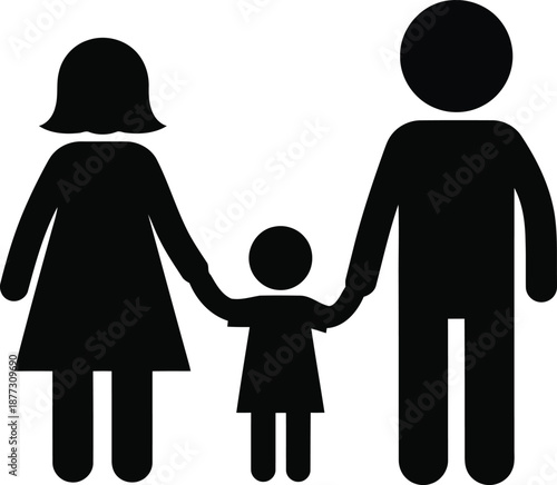 Black silhouette of a family holding hands parents