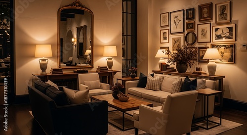 Cozy Living Room with Warm Lighting and Elegant Decor in Modern Home