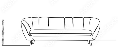 continuous line drawing of a modern two-seater sofa with cushions. A clean, elegant black-and-white sketch, a single fluid stroke.a comfortable sofa in a minimalist Vector illustration.