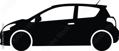 Black silhouette of a modern hatchback car on white background