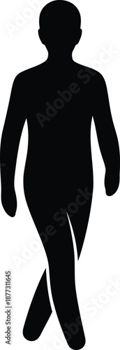 Black silhouette of a person walking with crossed legs