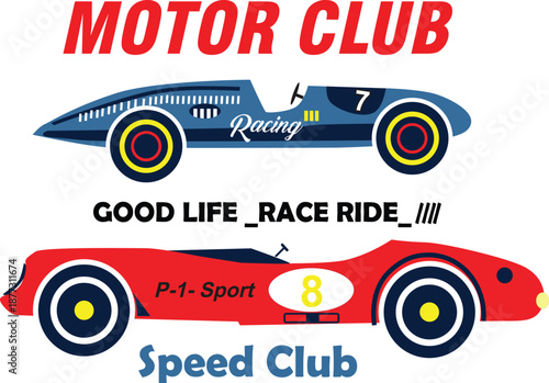 motor club racing sports car print illustrations design