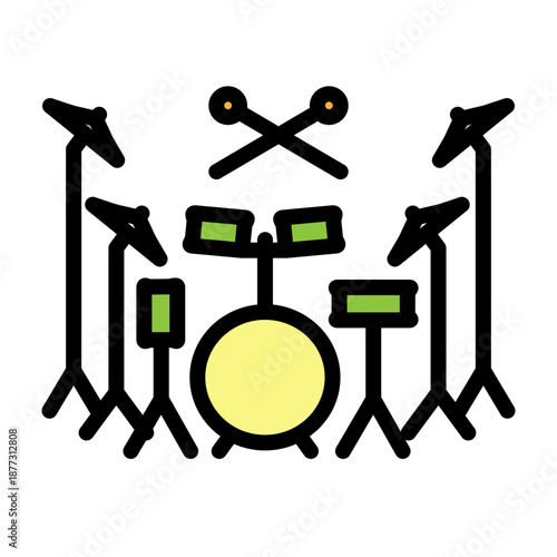 Drum Set Vector Filled Icon Design