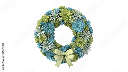 Succulent Wreath with Green Bow