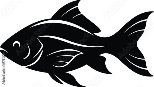 Black silhouette of a stylized fish with flowing fins